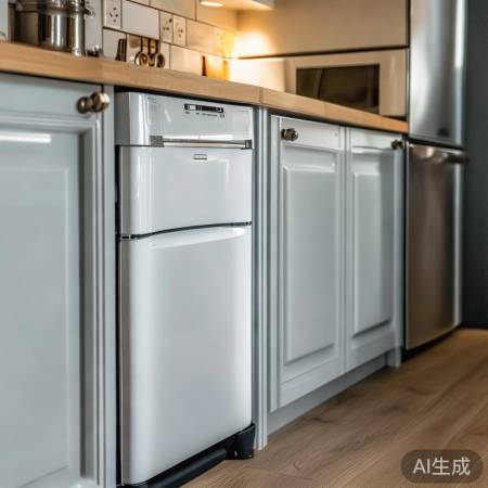 厨房小空间，立式消毒柜橱柜旁，