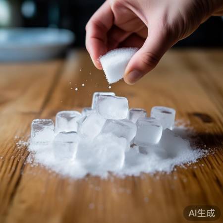 食盐加速冰融，刮净不留盐。