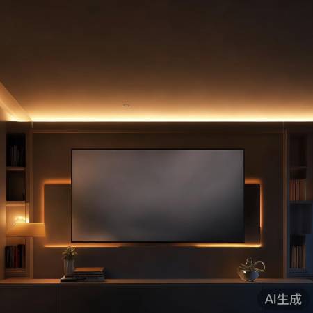 灯光营造舒适氛围，电视墙隐藏灯