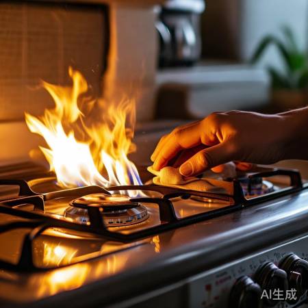 “火焰变大，先闭阀湿布盖，安全