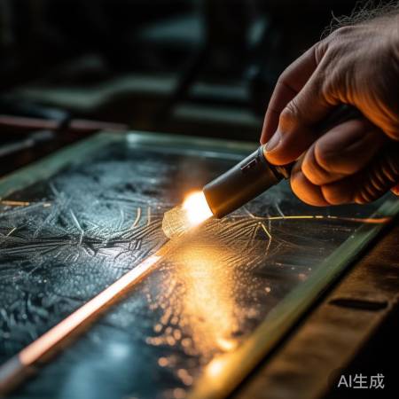 加热裂缝，软玻璃易填充。